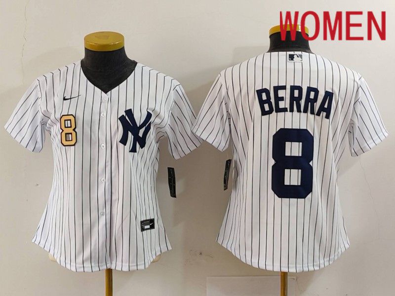 Women New York Yankees #8 Berra White stripe Game 2024 Nike MLB Jersey style 1